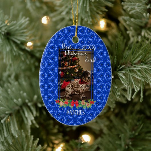 Blue Stars Pet Foto Vorlage Best Christmas Ever Keramik Ornament (Baum)