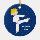 Blue Stars Purple Belt Taekwondo Boy Personalized Keramik Ornament (Vorne)