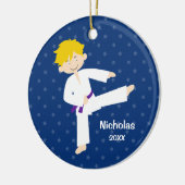 Blue Stars Purple Belt Taekwondo Boy Personalized Keramik Ornament (Links)