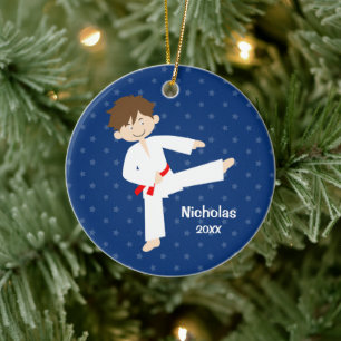 Blue Stars Red Belt Taekwondo Boy Personalisiert Keramik Ornament