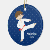 Blue Stars Red Belt Taekwondo Boy Personalisiert Keramik Ornament (Links)