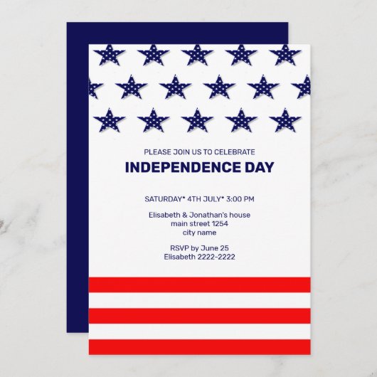Blue Stars Red Stripes 4. Juli Einladungen (Vorne/Hinten)