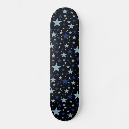 Blue Stars Skateboard, schwarzer Hintergrund Skateboard (Vorderseite)