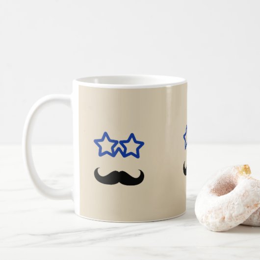 Blue Stars und Black Mustache Kaffeetasse (Mit Donut)