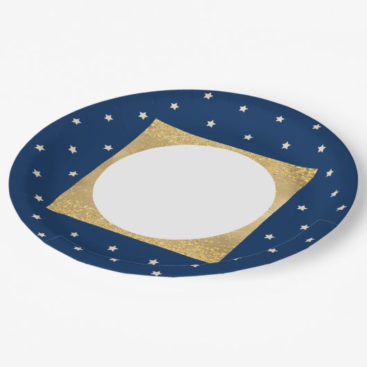 Blue Stars Weihnachts-Party Pappteller (Schrägansicht)