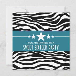 Blue Stars Zebra Print Sweet 16 Einladen Einladung