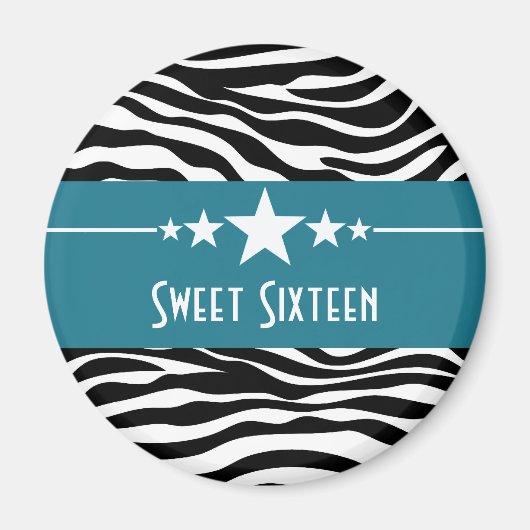 Blue Stars Zebra Print Sweet 16 Magnet (Vorne)