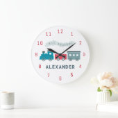 Blue Steam Train Kids Boy Kinderzimmer Clock Große Wanduhr (Zuhause)