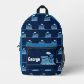 Blue steam train kids named  bedruckter rucksack (Vorderseite)