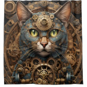 Blue Steampunk Cat AI Art Duschvorhang (Vorderseite)
