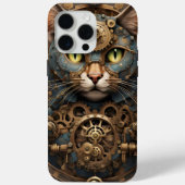 Blue Steampunk Cat AI art iPhone 15 Pro Max Case (Rückseite)