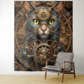 Blue Steampunk Cat AI Art Tapestry Wandteppich (Beispiel)