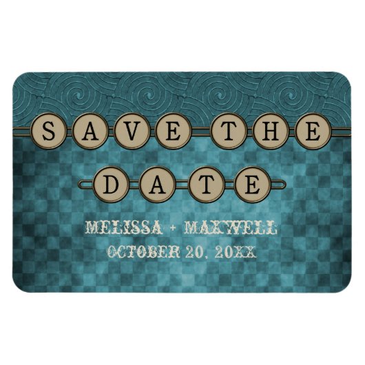 Blue Steampunk Keys Save the Date Flexi Magnet (Horizontal)