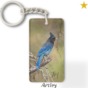 Blue Stellar's Jay Bird Painting Custom Initials Schlüsselanhänger