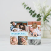 Blue stellt Second Baby Birth Foto Collage vor Ankündigungspostkarte (Stehend Vorderseite)