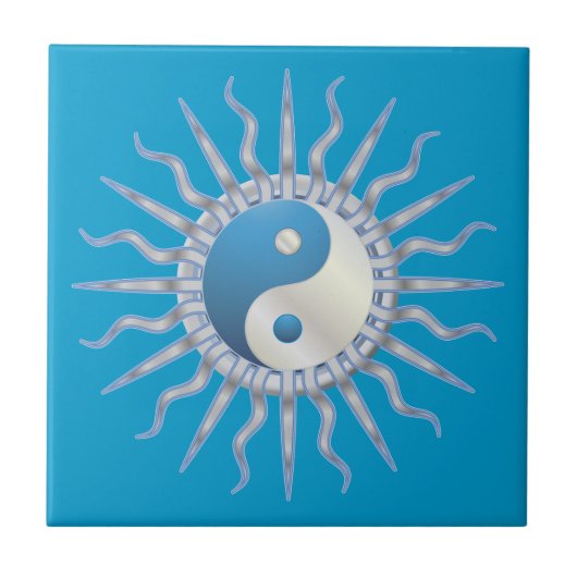 Blue Sternexplosion Yin Yang Fliese (Vorderseite)