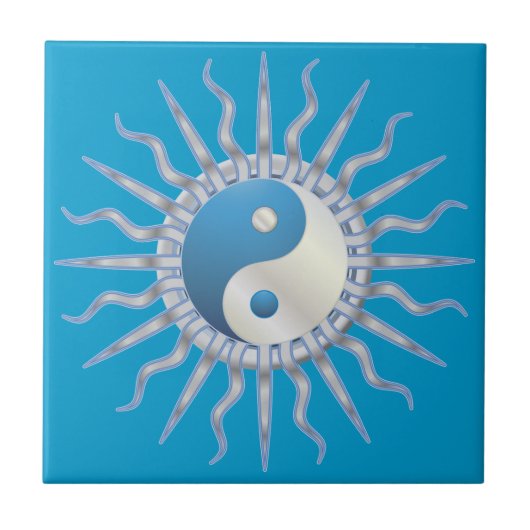 Blue Sternexplosion Yin Yang Fliese (Vorderseite)