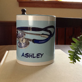 Blue Stethoscope mit Individuelle Name Zwei-Tone-T Zweifarbige Tasse