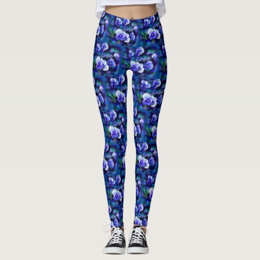 Blue Stiefmütterchens Pansy Blume Floral Aquamarin Leggings (Vorderseite)
