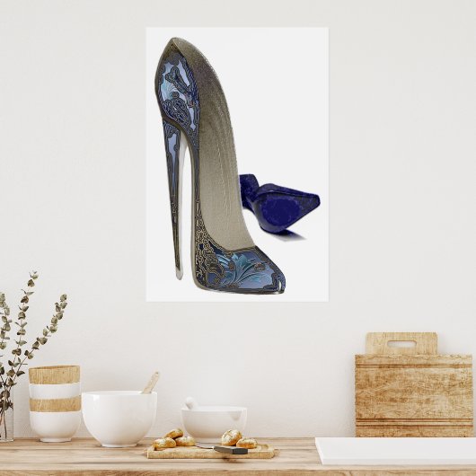 Blue Stiletto Shoes Art Poster (Küche)