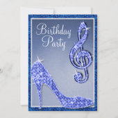 Blue Stiletto & Treble Clef Geburtstag Einladung (Vorderseite)