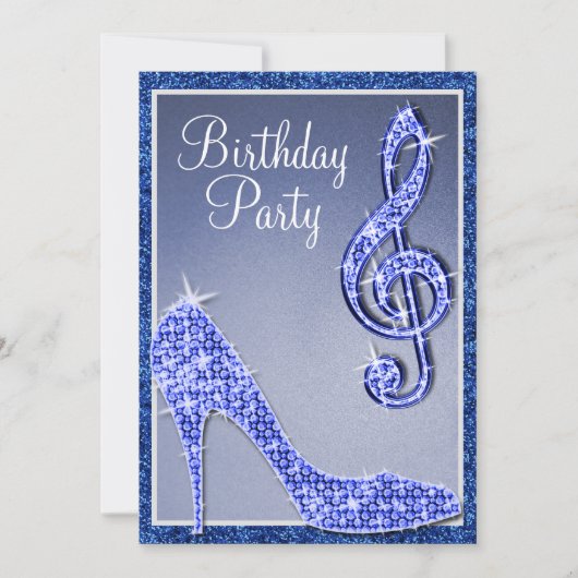 Blue Stiletto & Treble Clef Geburtstag Einladung (Vorderseite)