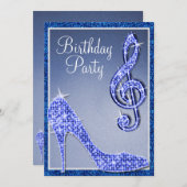 Blue Stiletto & Treble Clef Geburtstag Einladung (Vorne/Hinten)