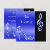 Blue Stiletto & Treble Cleft 17. Geburtstag Einladung (Vorne/Hinten)