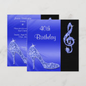 Blue Stiletto & Treble Cleft 40. Geburtstag Einladung (Vorne/Hinten)