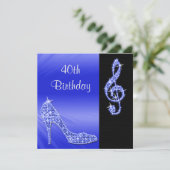 Blue Stiletto & Treble Cleft 40. Geburtstag Einladung (Stehend Vorderseite)