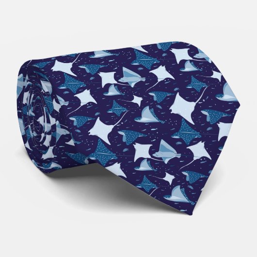 Blue sting ray manta ray fish pattern krawatte (Gerollt)
