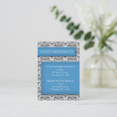 Blue Stitched Damask Wedding Guest Reference Cards Visitenkarte (Stehend Vorderseite)