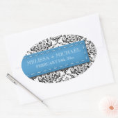 Blue Stitched Damask Wedding Large Favor Stickers (Umschlag)