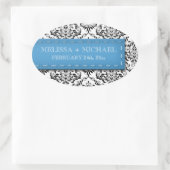 Blue Stitched Damask Wedding Large Favor Stickers (Tasche)