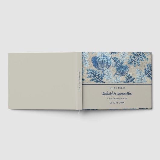 Blue Stitched Floral Guest Book Gästebuch (Voll)