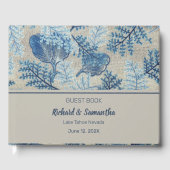 Blue Stitched Floral Guest Book Gästebuch (Vorderseite)