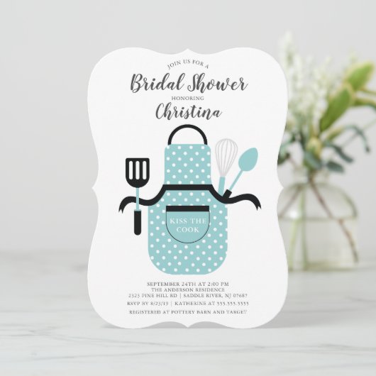 Blue Stock the Kitchen Bridal Dusche Einladung (Stehend Vorderseite)