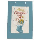 Blue Stocking Christmas Gift Bag — Ivory Plaid, “ Mittlere Geschenktüte