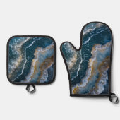 Blue Stone Agate Macro Fotografie Ofenhandschuh & Topflappen-Set (Vorderseite)