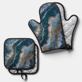 Blue Stone Agate Macro Fotografie Ofenhandschuh & Topflappen-Set (Vorderseite/Rückseite)