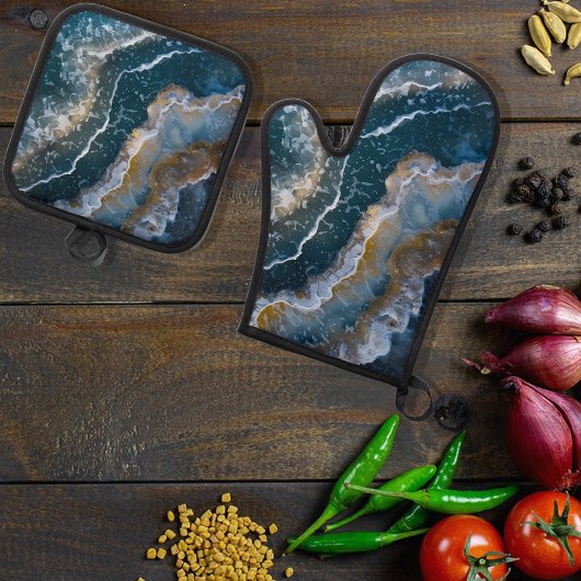 Blue Stone Agate Macro Fotografie Ofenhandschuh & Topflappen-Set