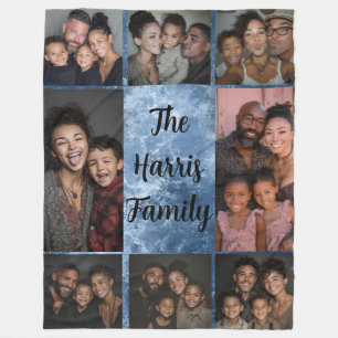 Blue Stone Familie Foto Collage Fleece Blanket