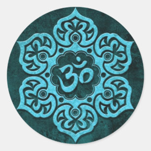 Blue Stone Floral Om Runder Aufkleber