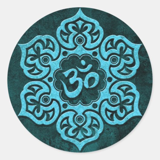 Blue Stone Floral Om Runder Aufkleber (Vorderseite)