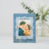 Blue Stone Wedding Foto Rett Datum Postkarte (Stehend Vorderseite)