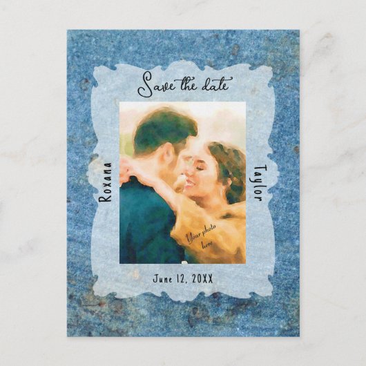 Blue Stone Wedding Foto Rett Datum Postkarte (Vorderseite)