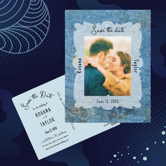 Blue Stone Wedding Foto Rett Datum Postkarte