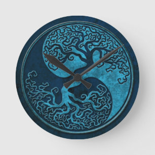 Blue Stone Yin Yang Trees Runde Wanduhr