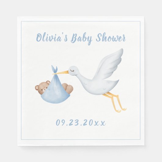 Blue Stork Baby Bear Boy Baby Dusche Serviette (Vorderseite)