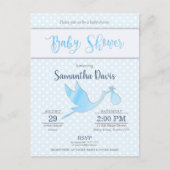 Blue Stork Baby Boy Baby Dusche Einladungspostkarte (Vorderseite)